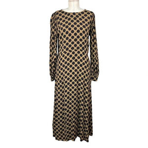 Rachel Pally Polka Dot Puff Sleeve Midi Dress Tan Black Size Medium‎